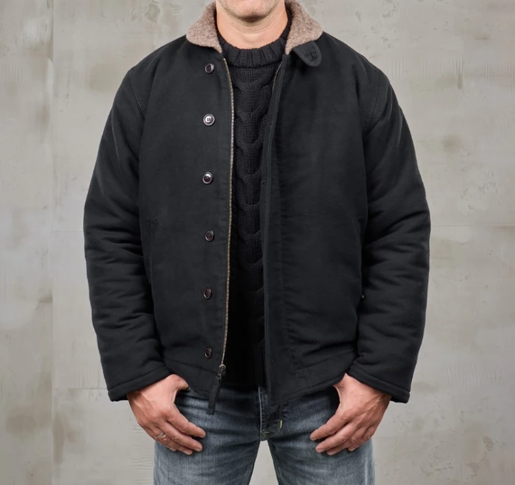 1943 N1 Deck Jacket Moleskin Sulphur Black demotos1.jpg