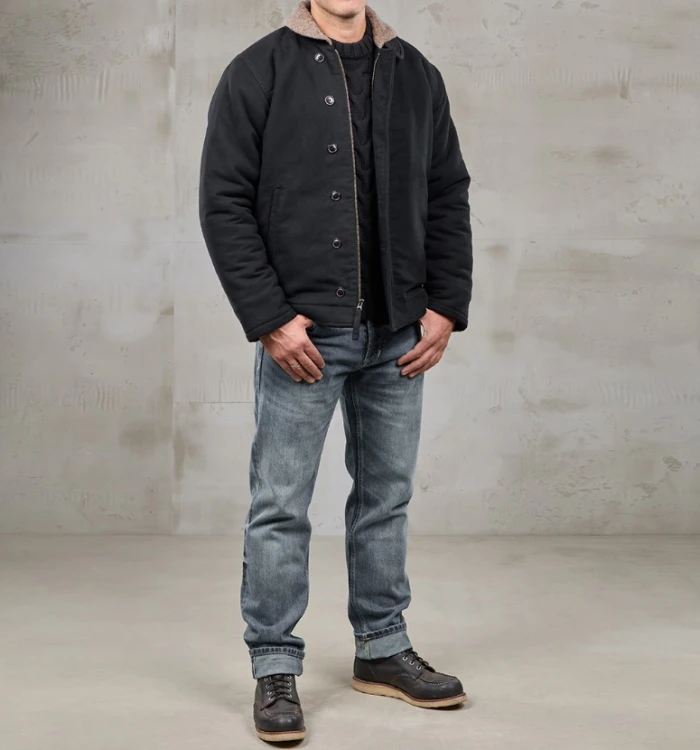 1943 N1 Deck Jacket Moleskin Sulphur Black demotos9.jpg