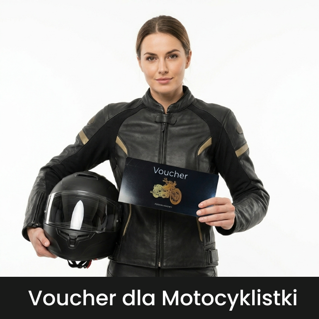 voucher  bon podarunkowy dla motocyklistki na zakupy